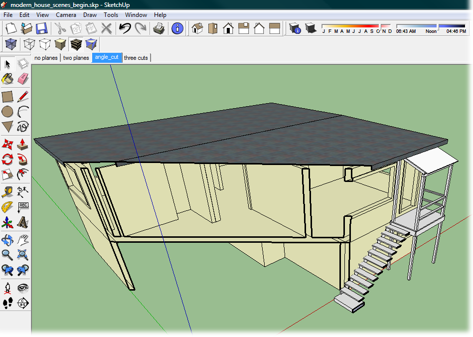 This view shows a section cut without the Section Plane tool that defines the cut. Often you'll want to hide the section plane after it's done its job.