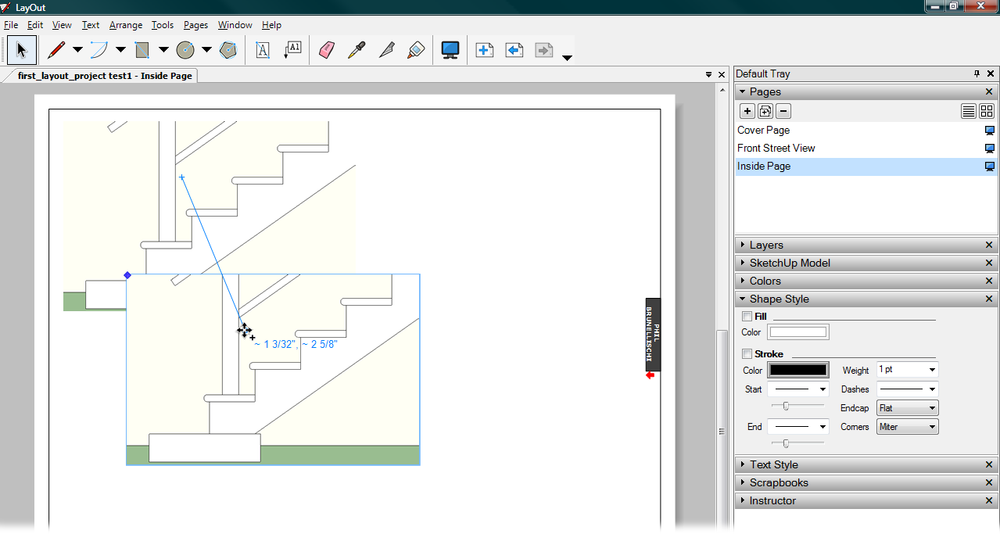 Many SketchUp commands and techniques work in LayOut. For example, to quickly duplicate a graphic, press Ctrl (Control) while you drag a copy to a new location.