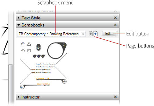 Use the arrow buttons to page forward and backward through a scrapbook. Click the Edit button to open a scrapbook in LayOut. Then you can add more images or remove images that you don't want.