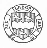 Publishers Logo: Gold with a blue horizontal stripe between three blue doves Motto: Spe Labor Levis