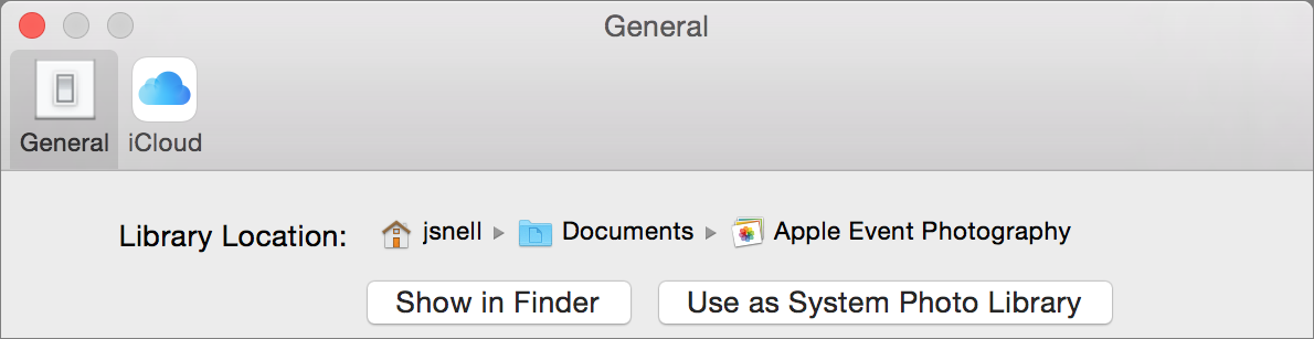 **②** Click Use as System Photo Library to make your currently open library iCloud eligible.