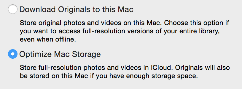 **③** These two choices in Photos’ iCloud preference pane determine if your entire iCloud library is stored on your Mac.