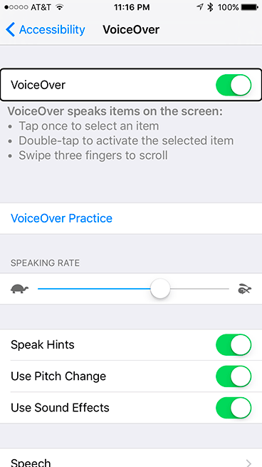 Enabling VoiceOver