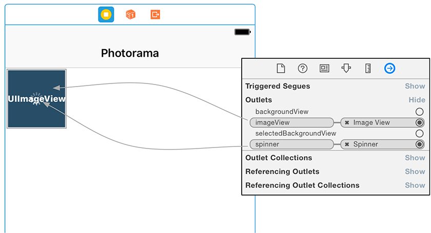 Connecting PhotoCollectionViewCell outlets