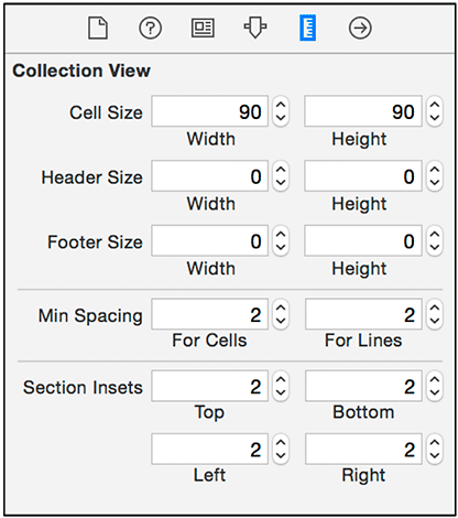 Collection view size inspector