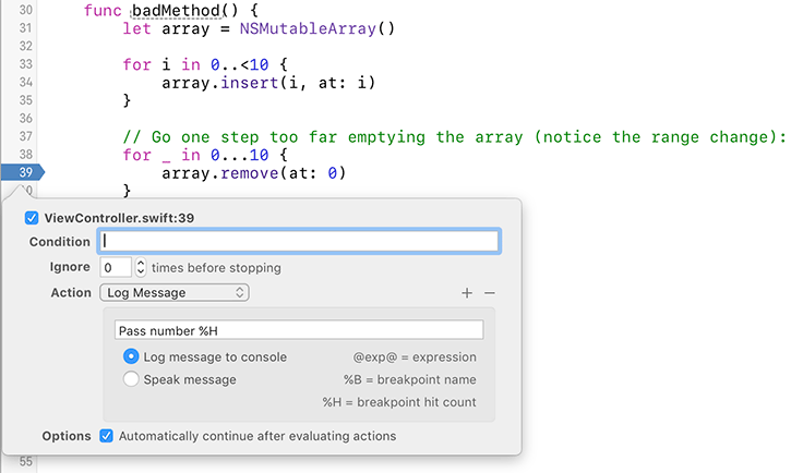 Adding a logging breakpoint