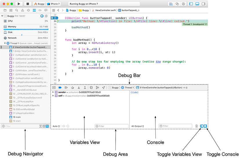 Xcode stopped at a breakpoint