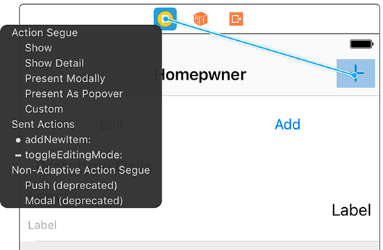 Connecting the addNewItem: action