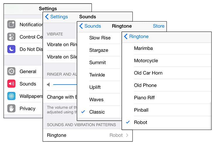 Drill-down interface in Settings