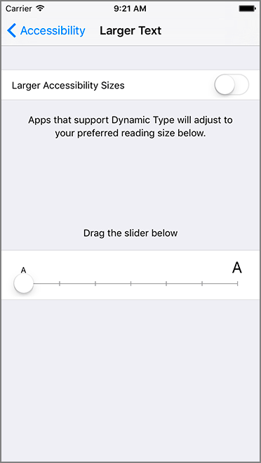 Text size settings