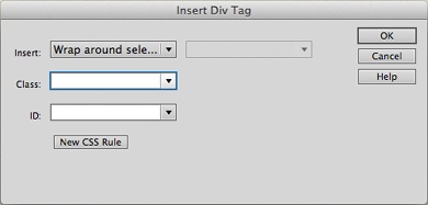 The Insert Div Tag window provides an easy way to divide sections of a web page into groups of related HTML—like the elements (graphic, navigation bar, and so on) that make up a page banner, for example. You’ll learn about all the different functions of this window on page 440.