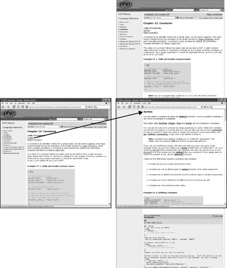 To make it easy for visitors to navigate long web pages, you might list the contents for that page first and add anchor links for each entry so that, when a visitor clicks a link (left), she jumps to the appropriate section of the page (right).