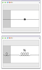 The layout previewed in the Blank Page New Document window visually identifies the type of CSS layout you select. A small lock icon indicates a fixed-width design (top); the layout sets the width of each column using pixel values, and the widths don’t change when a guest resizes her browser window. The % symbol indicates a liquid design (bottom). It defines column widths using percentage values that change based on the width of the browser window; a wider browser window means wider columns. Liquid designs fill the entire width of a browser (well almost—the liquid designs provided with Dreamweaver are actually 80% of the width of the browser window).