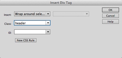 The Insert Div Tag window not only inserts a <div> tag, it lets you create a new CSS style and apply a class or ID (or both) to the tag.