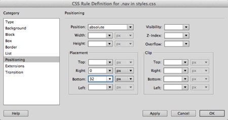 When absolutely positioning an element, you only need to type a value for one horizontal (left or right) and one vertical (top or bottom) setting.