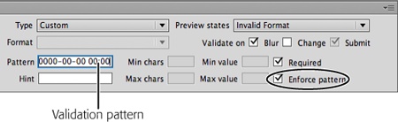 Are Spry’s validation types not enough for you? Create your own by devising a pattern that a form field’s input must match in order to pass muster.