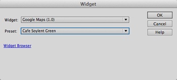 Dreamweaver’s Widget window includes a list of all the widgets you installed using the Widget Browser. In addition, the Preset menu lists all the developer presets as well as any custom presets you created for the widget. Click the Widget Browser link to launch the Browser.