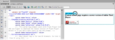 Here’s the message a web browser displays if a visitor doesn’t have the Flash player installed, has an old version of the player, or is viewing the page on a device that doesn’t support Flash (like an iPhone or iPad). You can customize this message, but it’s a good idea to leave the Flash player icon in place—it includes a link to a page on Adobe.com where your visitor can download the player.