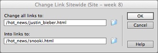 Dreamweaver uses a root-relative link to specify the page whose URL you want to change, as indicated by the slash (/). Don’t worry, this doesn’t mean that Dreamweaver makes the link root-relative. It’s just how Dreamweaver identifies the location of the page in the site. See page 187 for more on root-relative links.