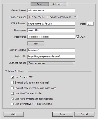 If you use “FTP over SSL/TLS” to connect to your web server, you have a few additional choices listed under “More Options.” “Encrypt only command channel” only obscures your login and the commands you send to the server. The actual data, like web pages and images, goes out uncloaked. This translates to faster uploads and downloads. The “Encrypt only username and password” just hides your login information and is a fine choice unless you’re uploading particularly sensitive information that you don’t want the rest of the world to see.