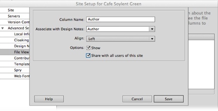 Creating your own columns is definitely for the hyper-organized. If you want to keep special information about your pages always visible in the Files panel (such as an author name or a “hold until” date), this feature may be worth the trouble of setting up special design notes and columns.