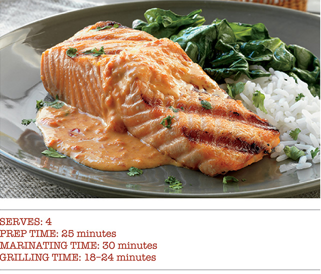 Serves: 4, Prep Time: 25 Minutes, Marinating Time: 30 minutes, Grilling Time: 18-24 Minutes