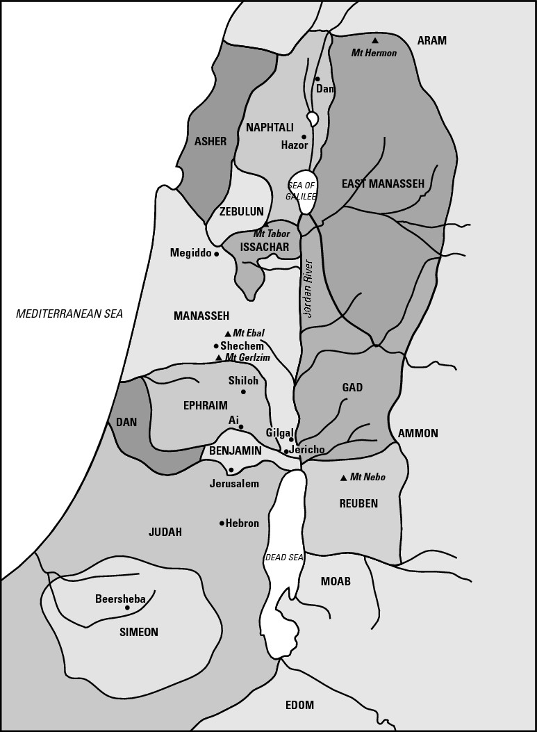 Figure 8-1: The territories of the twelve tribes of Israel.