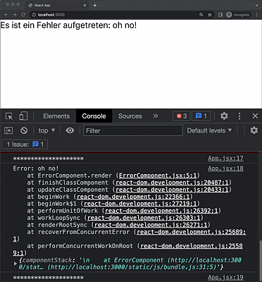 Abfangen des Fehlers mit der »getDerivedStateFromError«-Methode