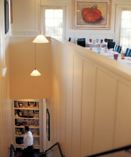 A staircase in a restaurant