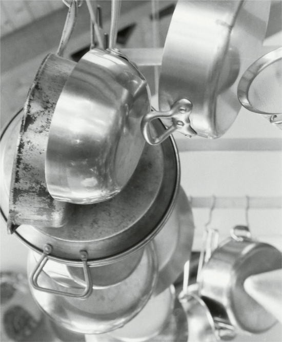 Pots hanging in a kitchen