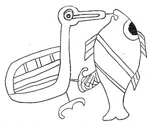 Fig. 59. Bird carrying a fish outlined on shallow plaque found in Mound No. 17.