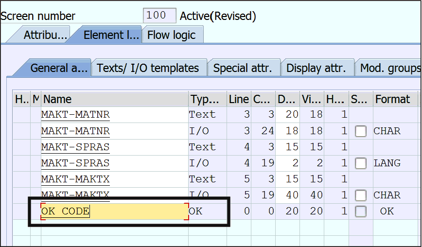 Assigning ok_code Field in Element List