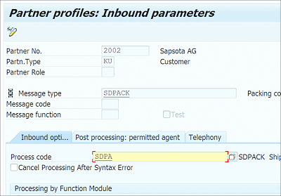 Process Code Maintained in Partner Profile