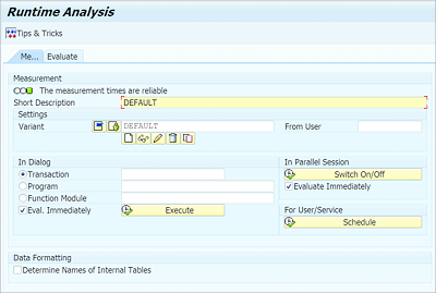 Runtime Analysis Initial Screen