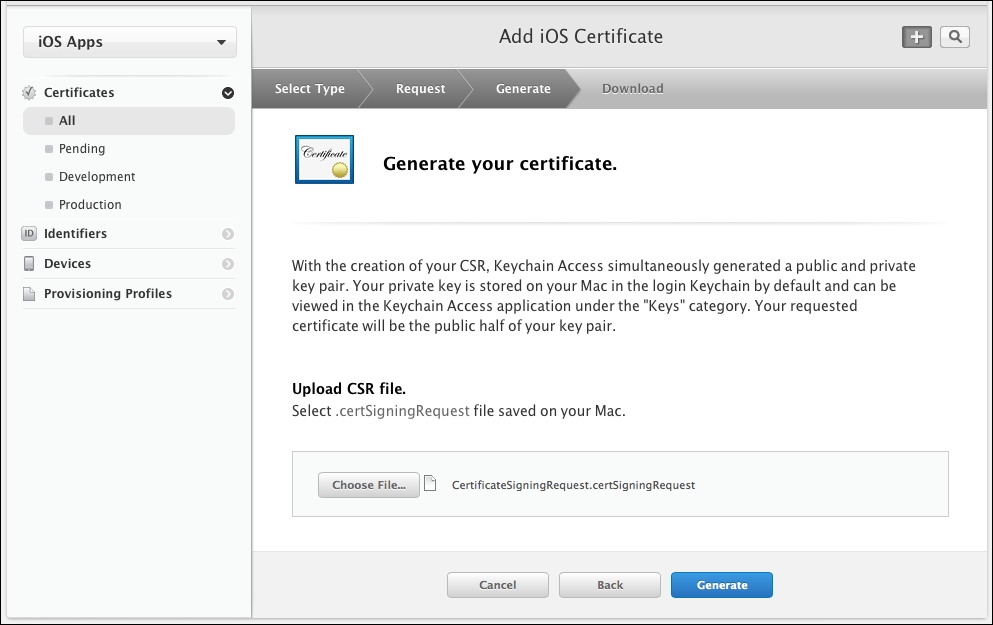 Time for action – obtaining the iOS developer certificate