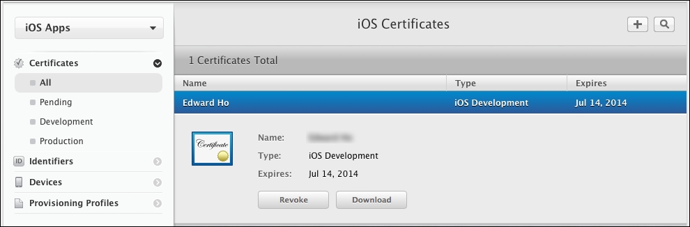 Time for action – obtaining the iOS developer certificate