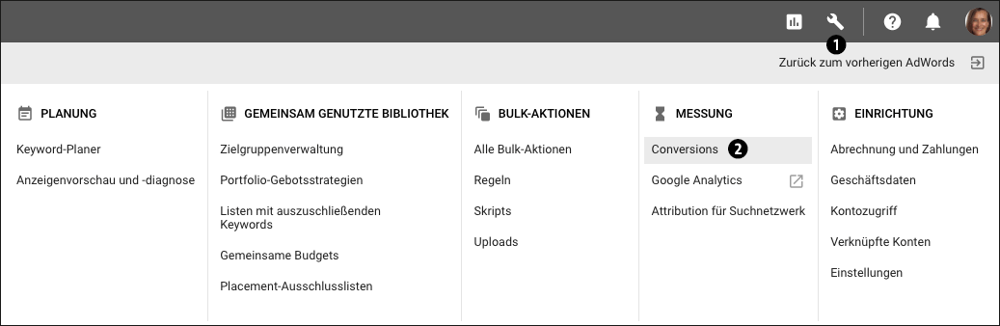 »Conversions« unter »Messung« erstellen