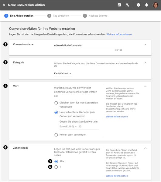 Weitergehende Einstellungen für Conversions (Teil 1)
