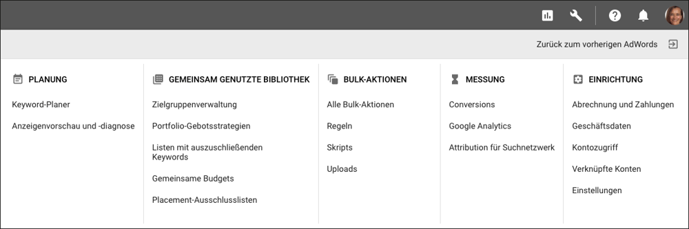 AdWords-Tools im AdWords-Konto