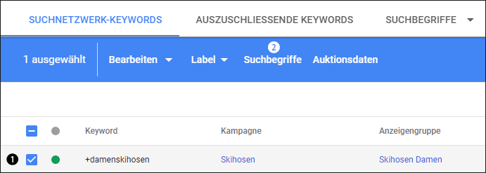 Bericht zu den Suchbegriffen unter »Keywords«