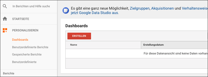 Neues Google-Analytics-Dashboard erstellen