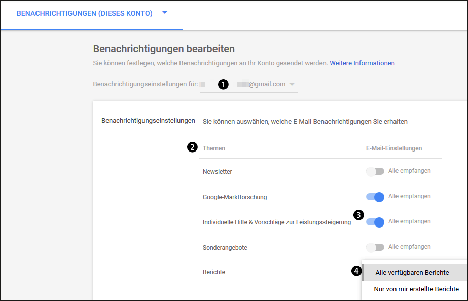 Benachrichtigungsthemen auswählen