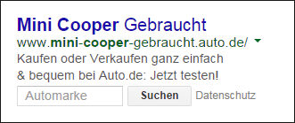 AdWords-Test mit Suchfeld in der Textanzeige