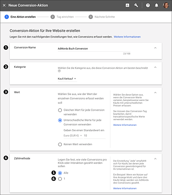 Weitergehende Einstellungen für Conversions (Teil 1)