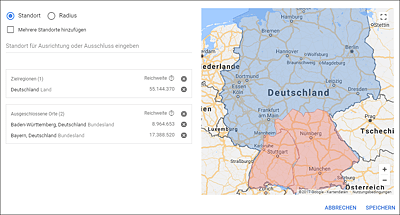 Erweiterte Standortauswahl mit Kartenvorschau