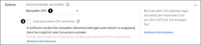 Starten Sie mit der Gebotsstrategie »Manueller CPC«.