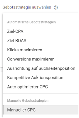 Auswahl der automatisierten Gebotsstrategien