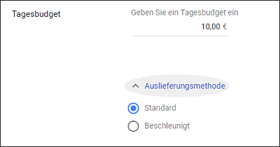 Legen Sie das Tagesbudget und die Auslieferungsmethode für Ihre Kampagne fest.