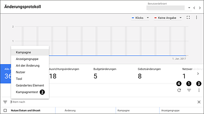 Filtereinstellungen für das Änderungsprotokoll