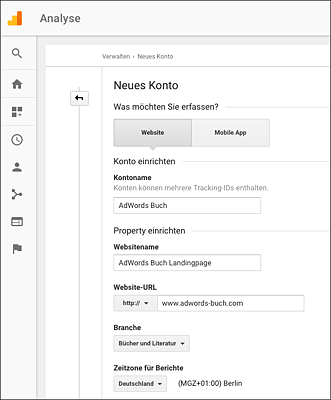 Wenige Informationen genügen bei der initialen Einrichtung Ihres Analytics-Kontos.